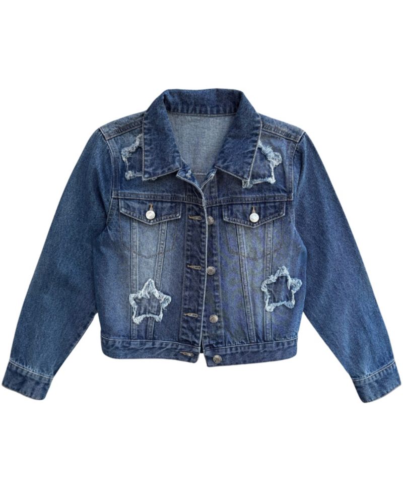 Girls' 7-16 Distressed Star Appliqu&eacute; Denim Jacket