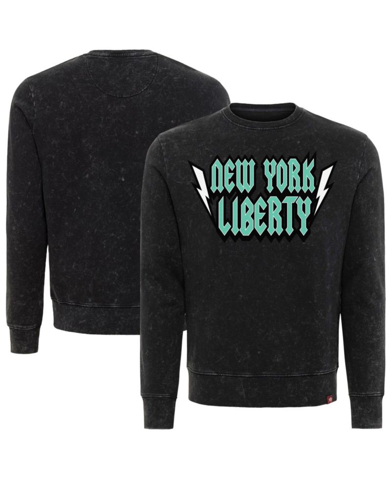 Men's and Women's Black New York Liberty Rock Roll Collection Freddy Mineral Wash Pullover Sweatshirt