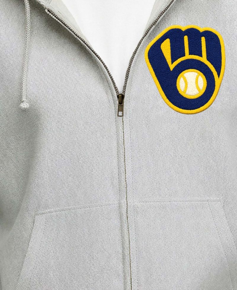Men's Gray Milwaukee Brewers Reverse Weave Chenille Full-Zip Hoodie