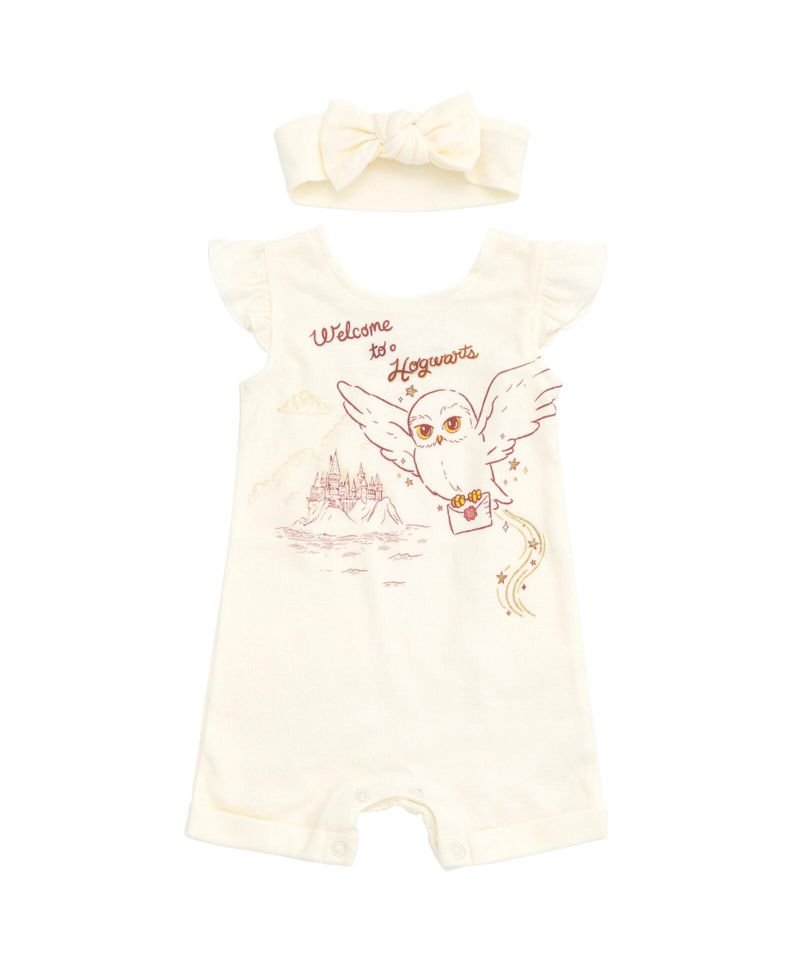 Baby Girls Hedwig Owl French Terry Romper and Headband