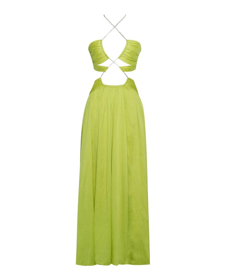 Women's Quinby Lemon Chiffon Pleated Lace Up Maxi Dress
