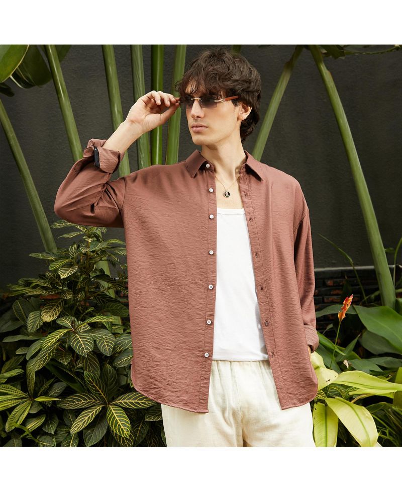 Men's Mocha Brown Breezy Wrinked Shirt