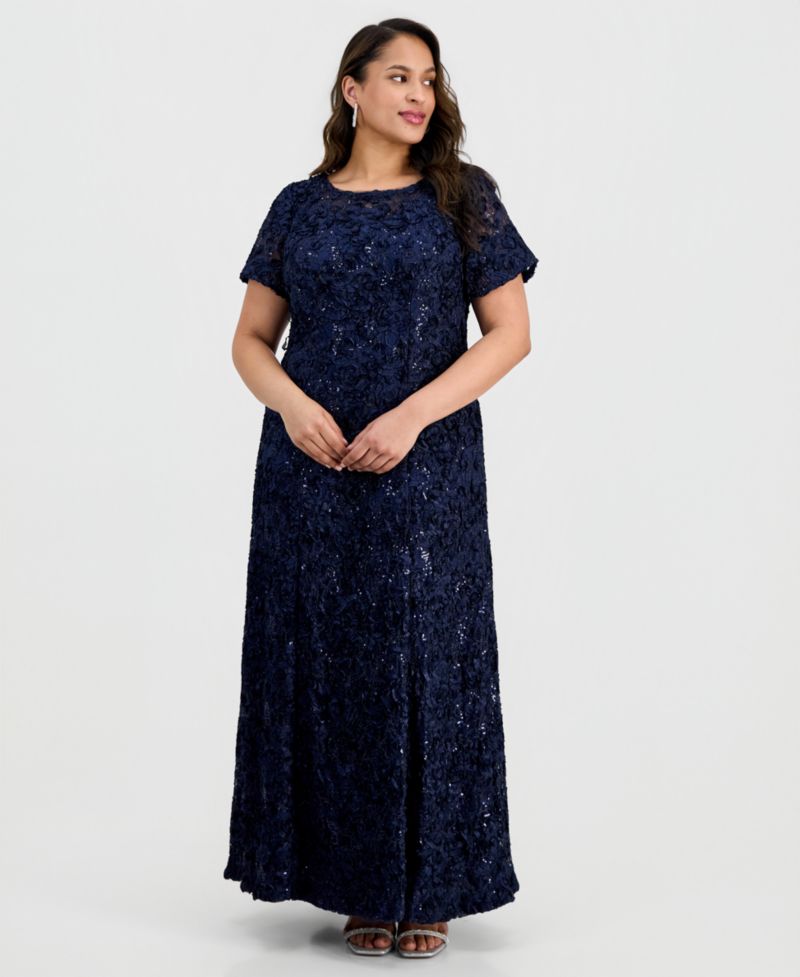Plus Size Soutache Sequin A-Line Dress