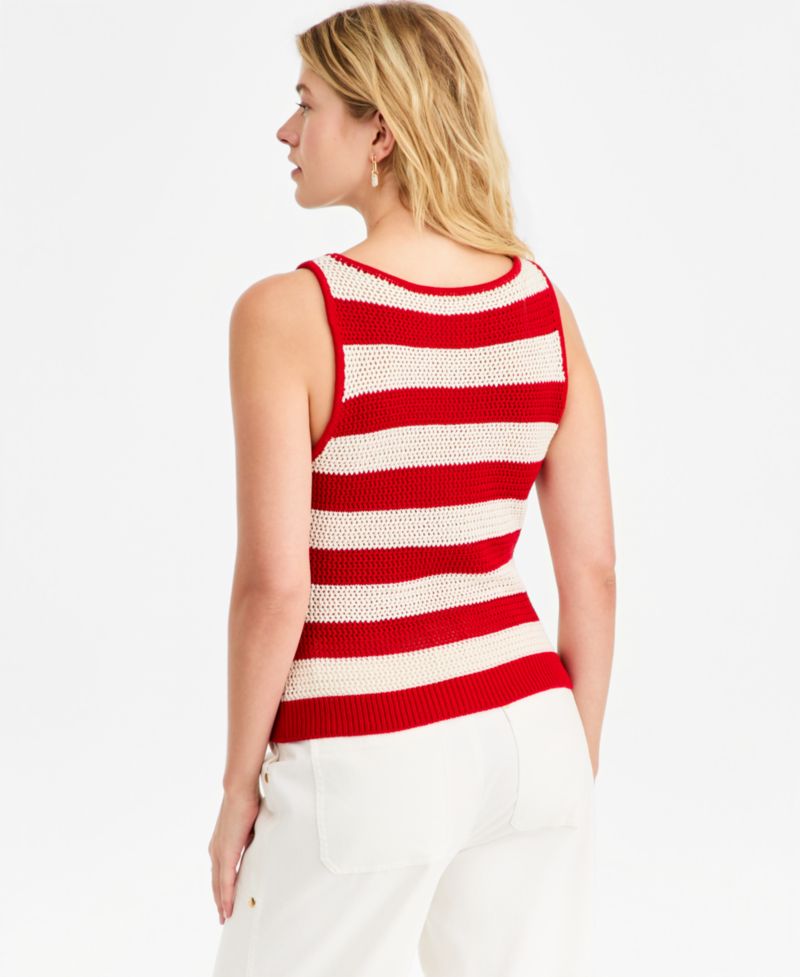 Women's Floral Crochet Striped Tank