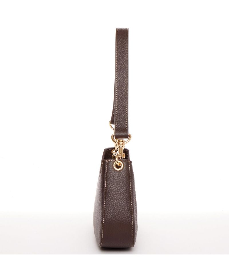 Women's Pebbled Leather Baguette Shoulder Bag East West Crescent Hobo Purse