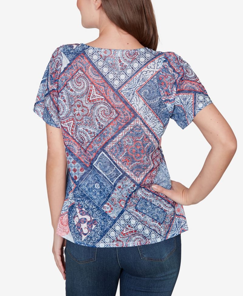 Petite Patchwork Shirred Scoop Neck T-Shirt