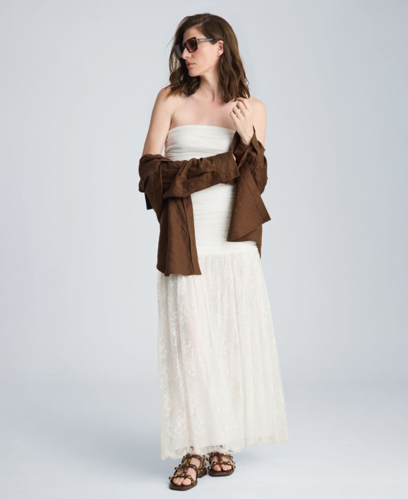 Women's Strapless Mesh Maxi Dress