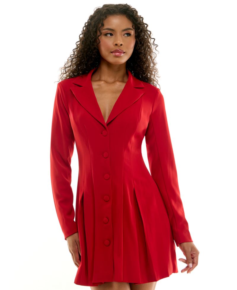 Juniors' Collared Long Sleeve Suit Jacket Dress