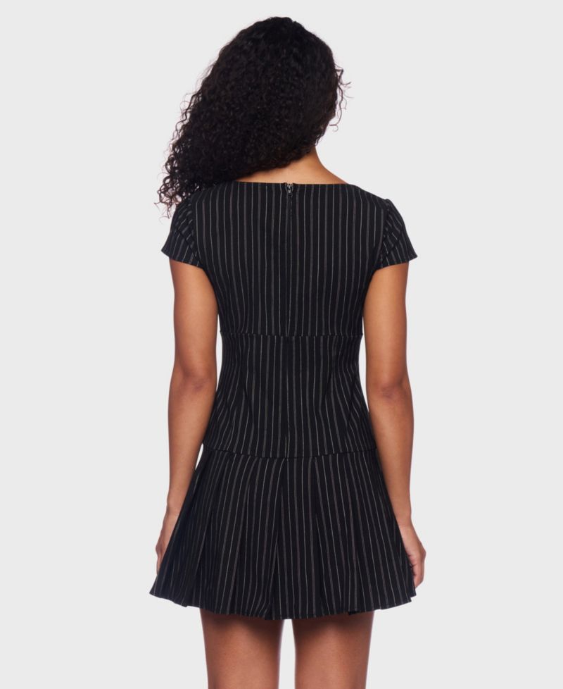 Juniors' Striped Pleated Mini Dress