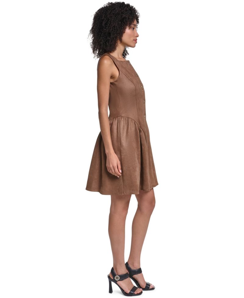 Women's Faux Suede Fit And Flare Midi Dress