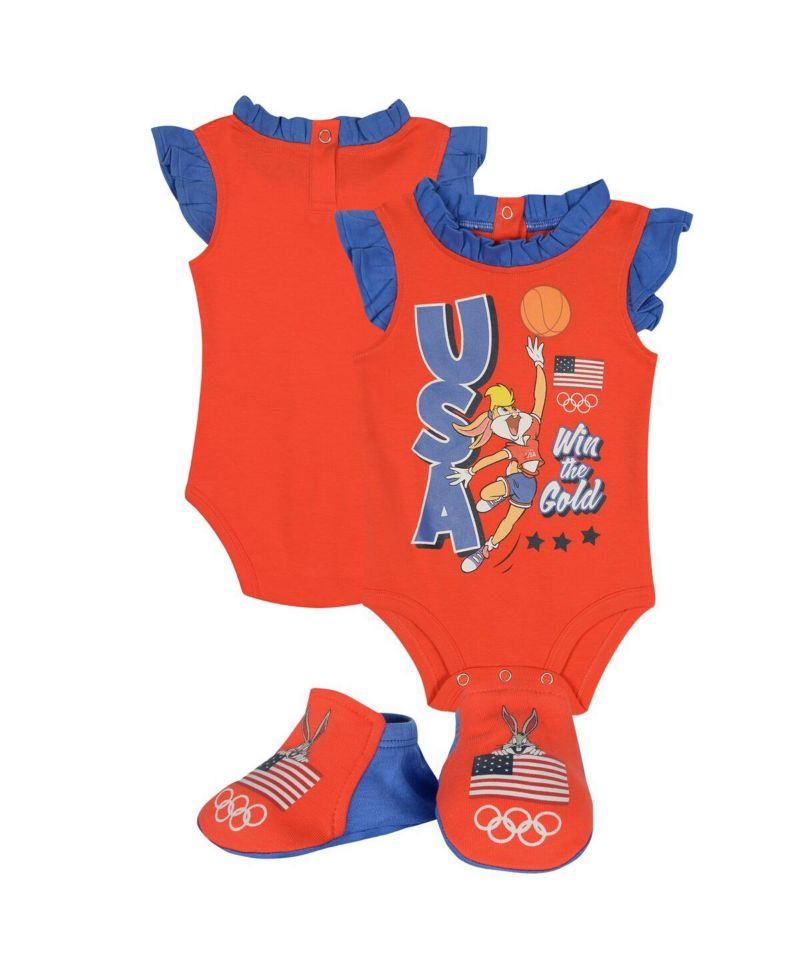Newborn Baby Boys and Girls Red Team USA Looney Tunes Bodysuit and Bootie Set