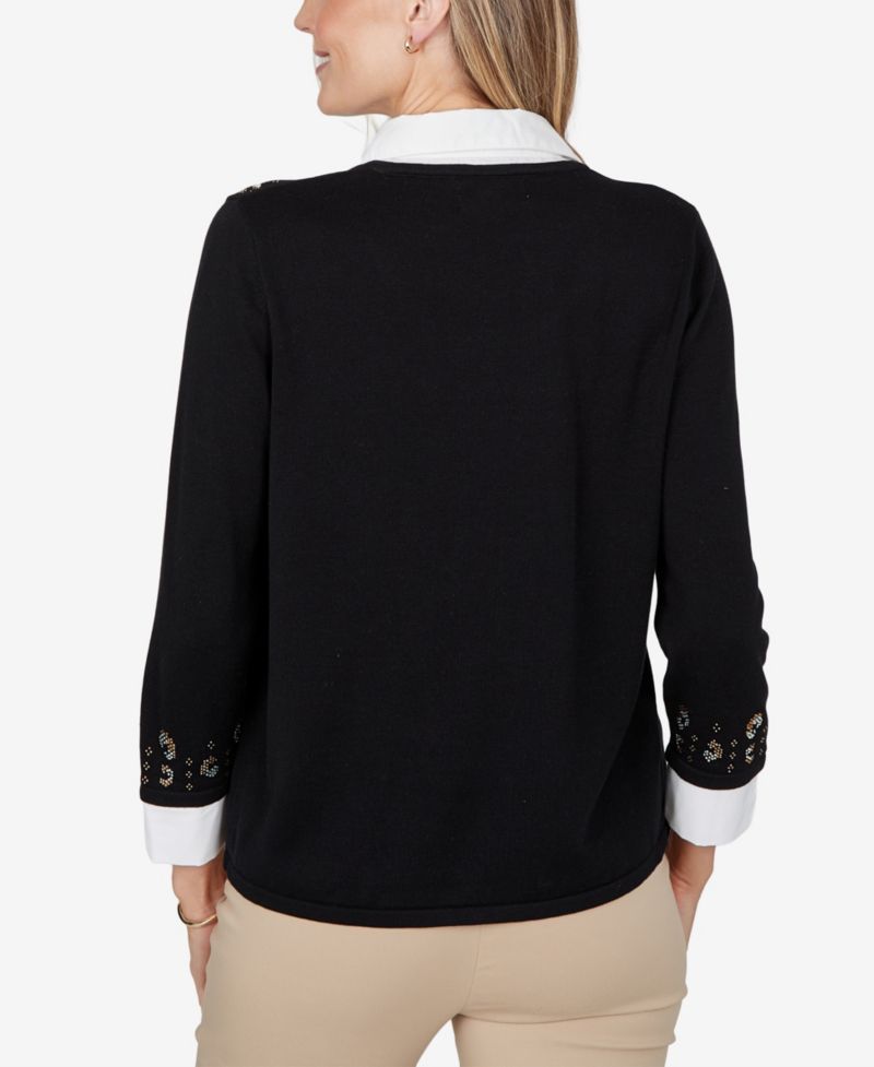 Petite Crewneck 3/4-Sleeve Cotton-Blend Sweater