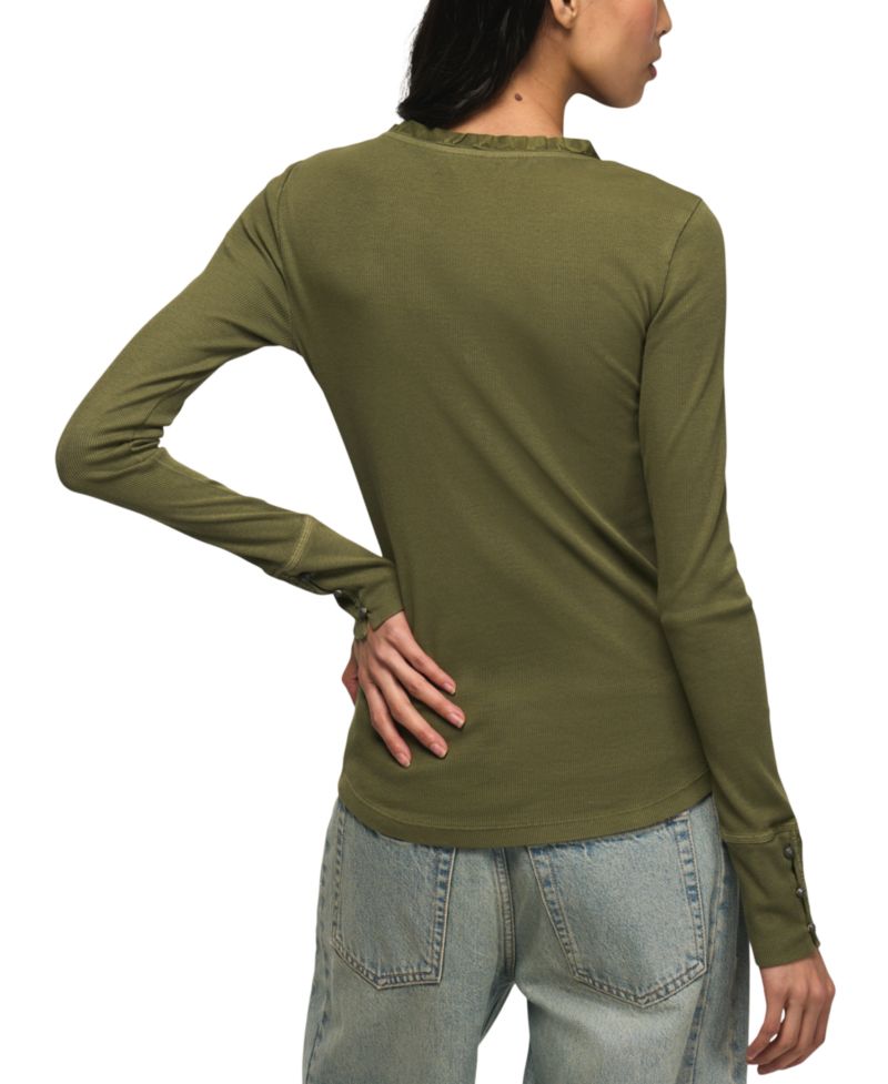 Women's Embroidered V-Neck Long-Sleeve Henley