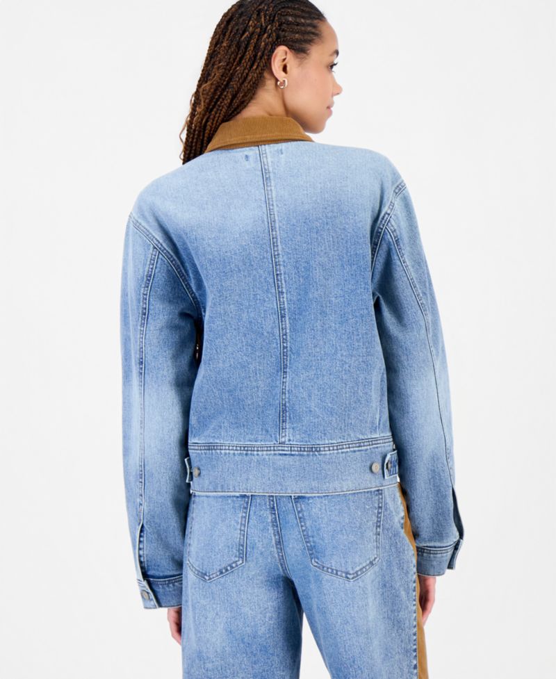 Women's Cord Trim Long-Sleeve Denim Jacket