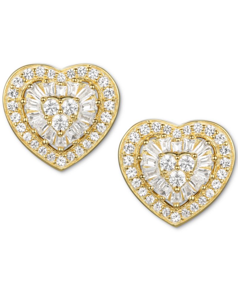 Diamond Baguette Heart Stud Earrings (1/2 ct. t.w.) in 14k Gold , 14k White Gold or 14k Rose Gold