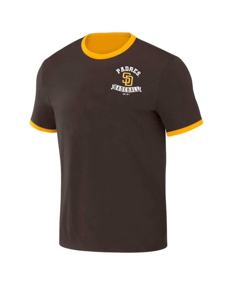 Men's Darius Rucker Collection by Brown, Gold Distressed San Diego Padres Two-Way Ringer Reversible T-shirt