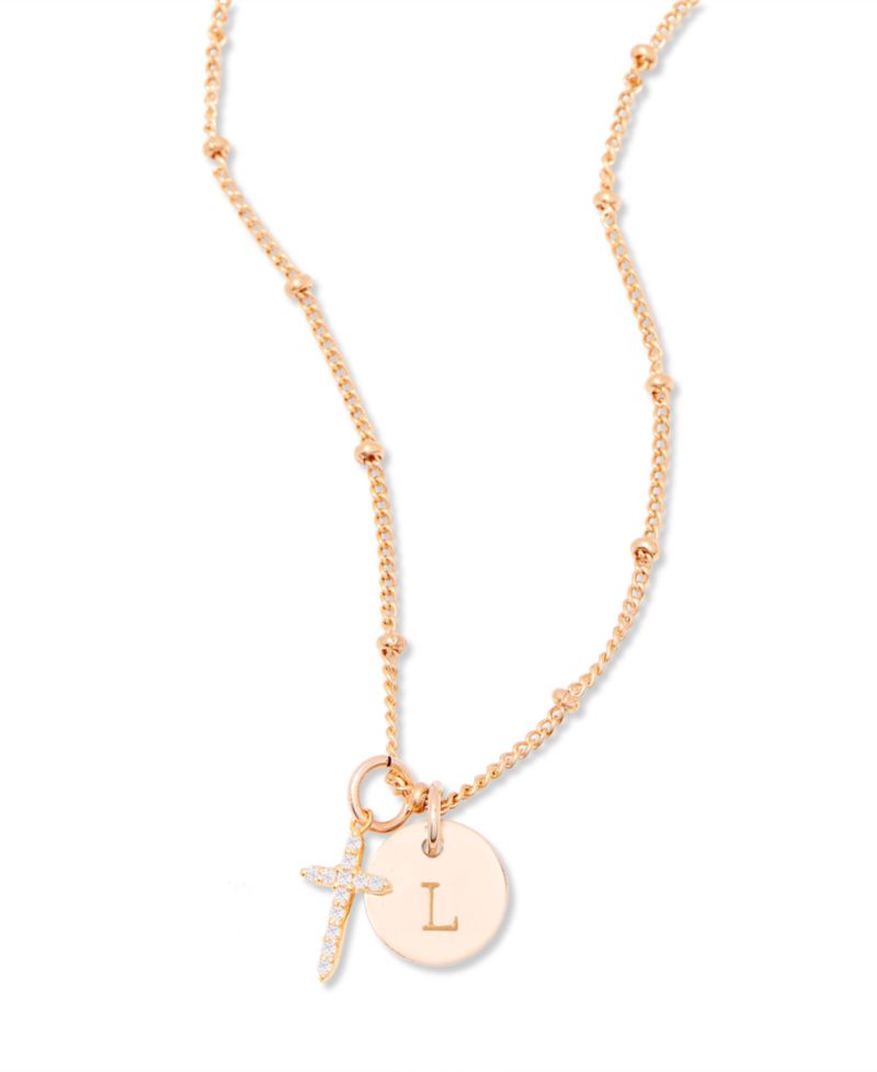 "14k Gold" Josephine Initial Cross Pendant