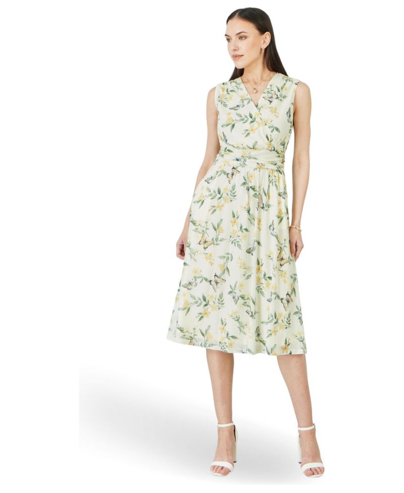 Women's Floral Print Mesh Stretch Midi Dress