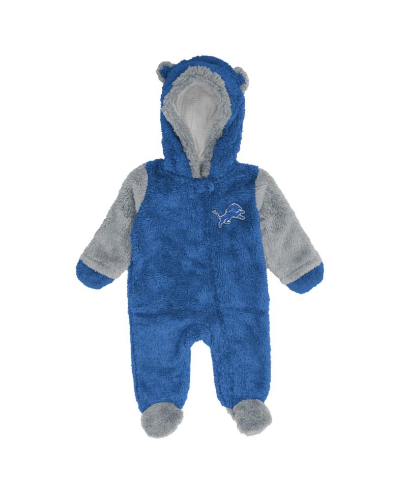 Baby Boys and Girls Blue Detroit Lions Teddy Fleece Bunting Full-Zip Sleeper
