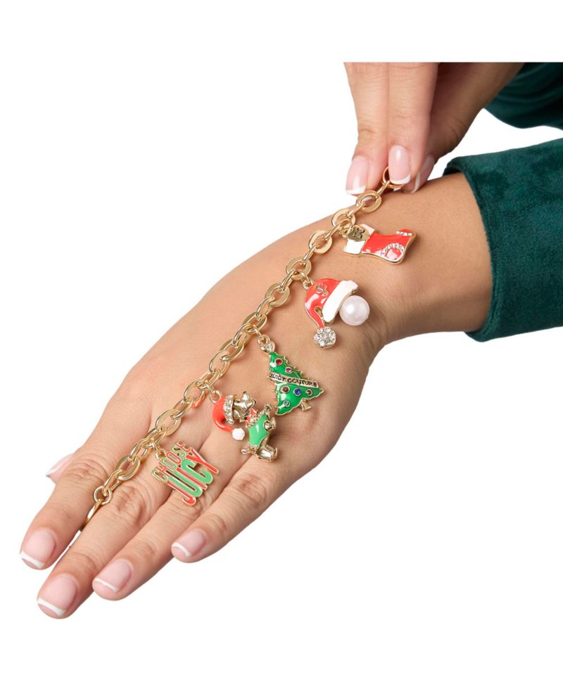 Holiday Charm Bracelet, Gold&acirc;€‘Tone Enamel Christmas Motifs
