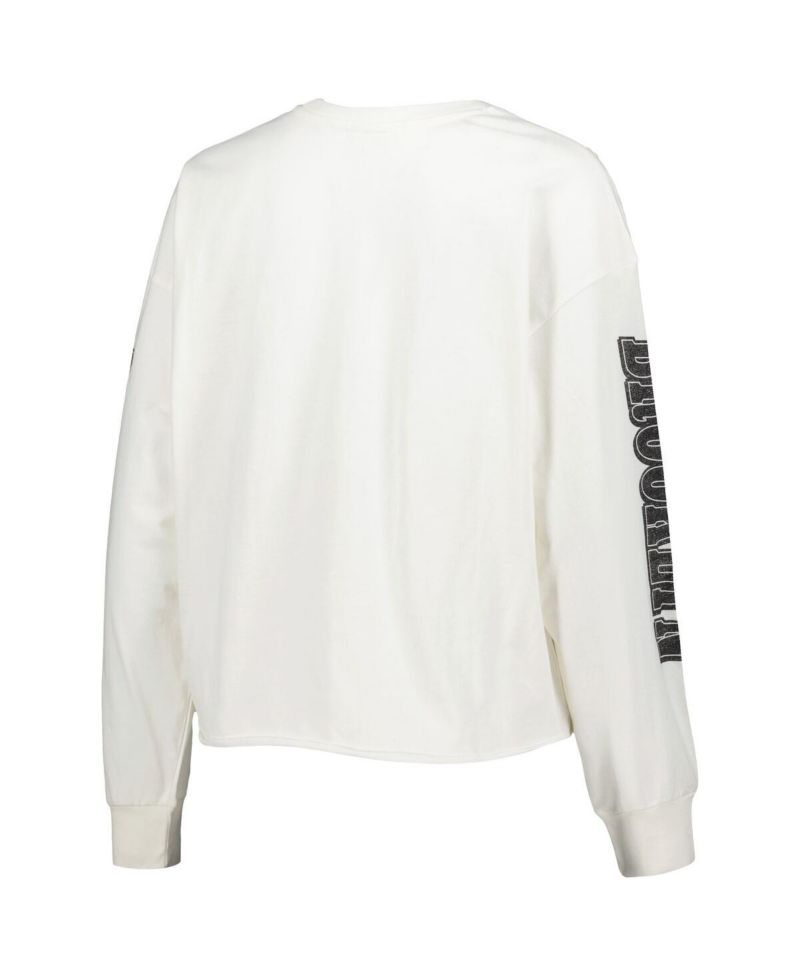 Women's Cream Brooklyn Nets Parkway Brush Back Long Sleeve Cropped T-shirt