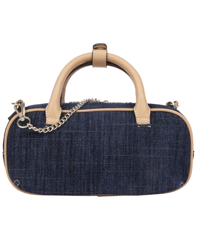 Bentley Denim and PU Mini Satchel - Women s Top Handle Crossbody Handbag with Chain Detail