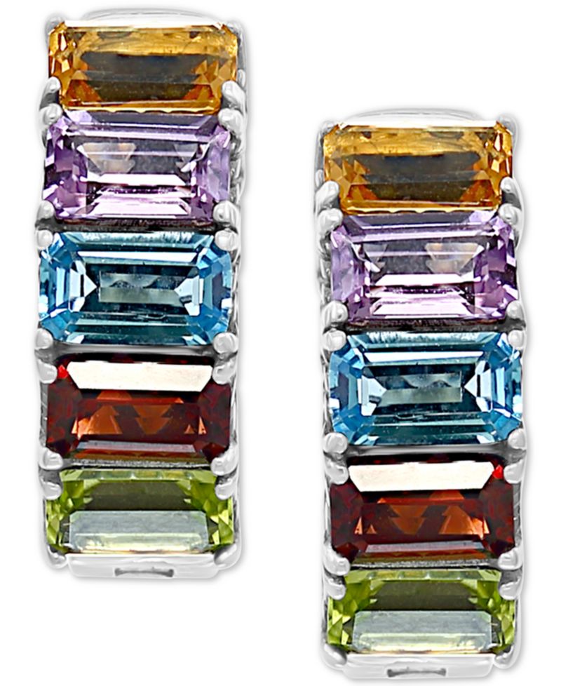 EFFY® Multi-Gemstone Small Hoop Earrings (3 ct. t.w.) in Sterling Silver, 0.6"