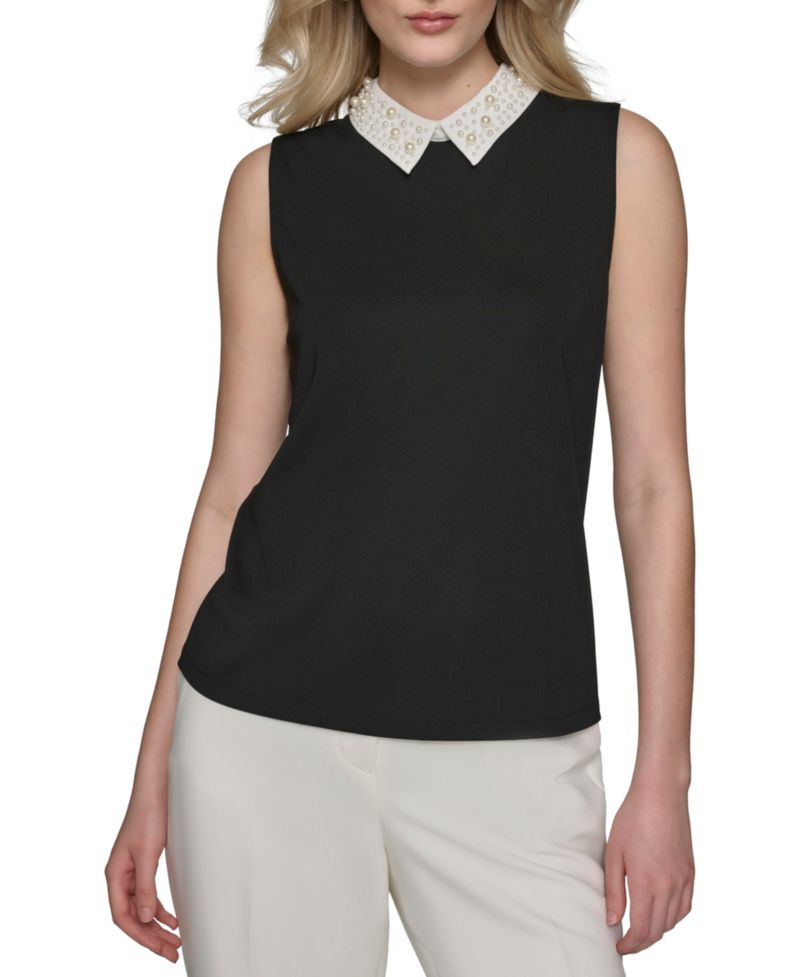 Petite Embellished Collar Sleeveless Blouse