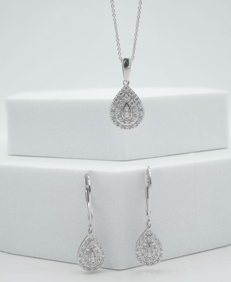Diamond Teardrop Cluster Drop Earrings (1/4 ct. t.w.) in Sterling Silver