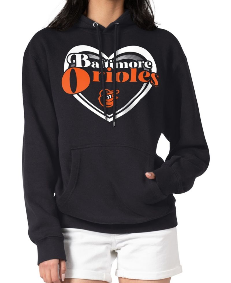 Women's Black Baltimore Orioles Double Heart Fleece Pullover Hoodie