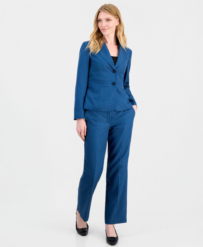 Women's Houndstooth Wide-Leg Classic Fit Jacket and Pants, 2-Piece Suit