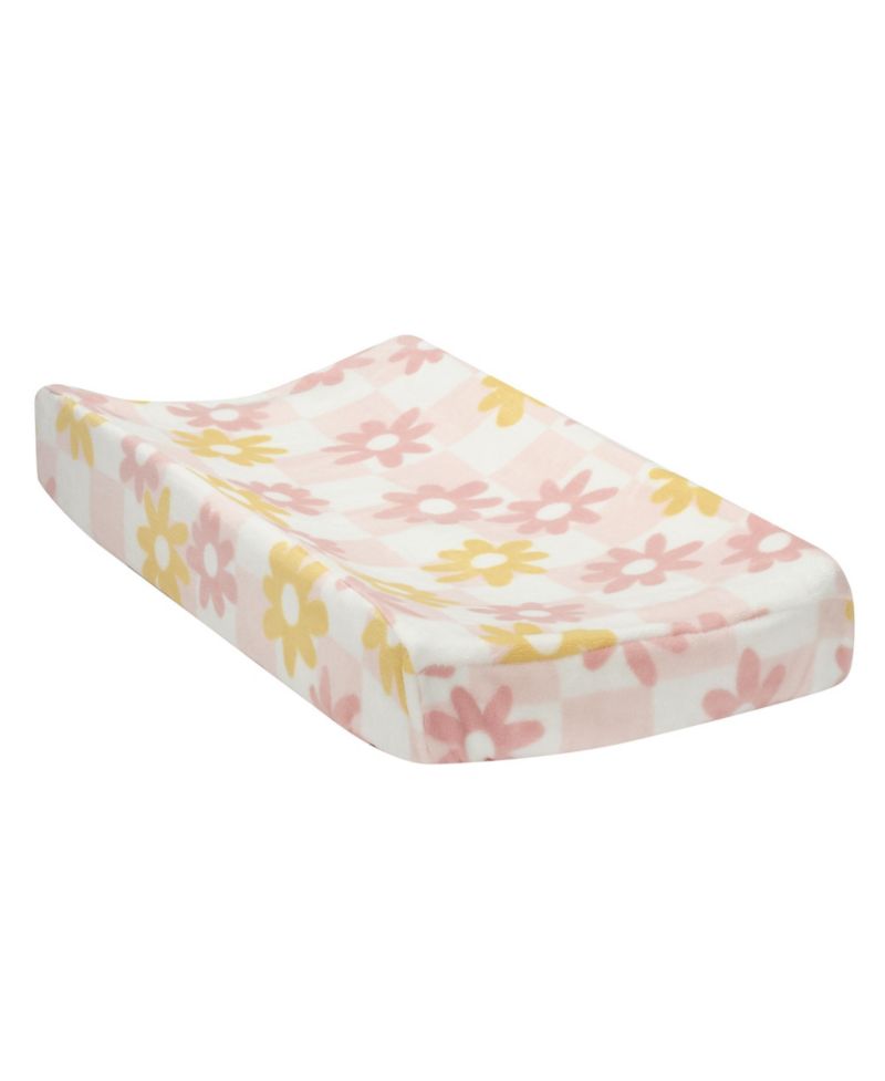 Lambs and Ivy Daisy Dreams Pink/White Checkered Soft Luxury Changing Pad Cover
