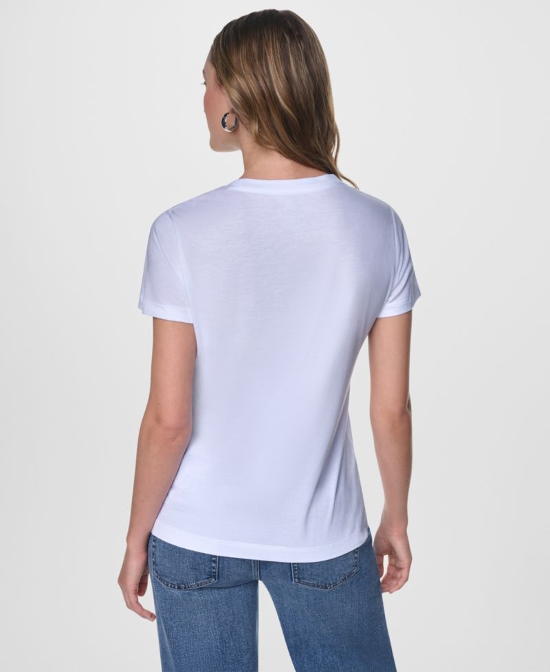 Women's Short-Sleeve Newsprint DKNY Stacked Logo Crewneck T-Shirt