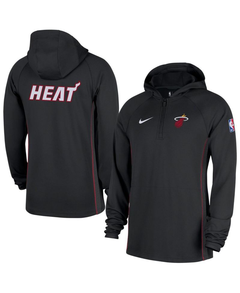 Men's Black Miami Heat Authentic On Court Zone Quarter-Zip Dri-FIT Hoodie Jacket