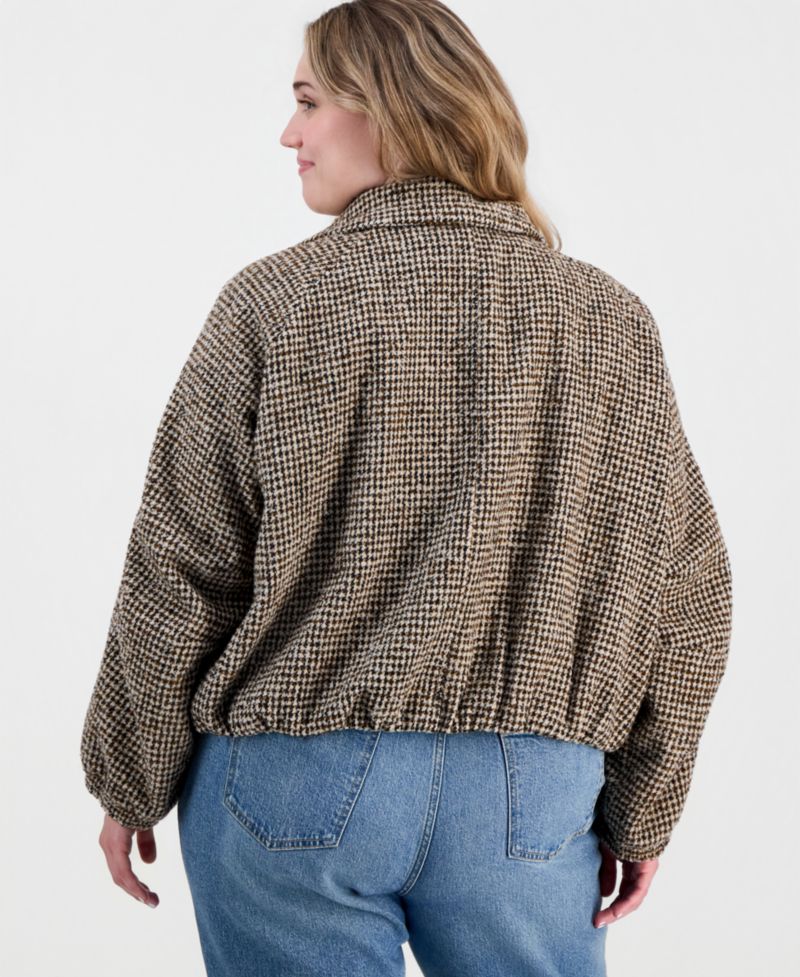 Plus Size Plaid Cropped Puffer Jacket