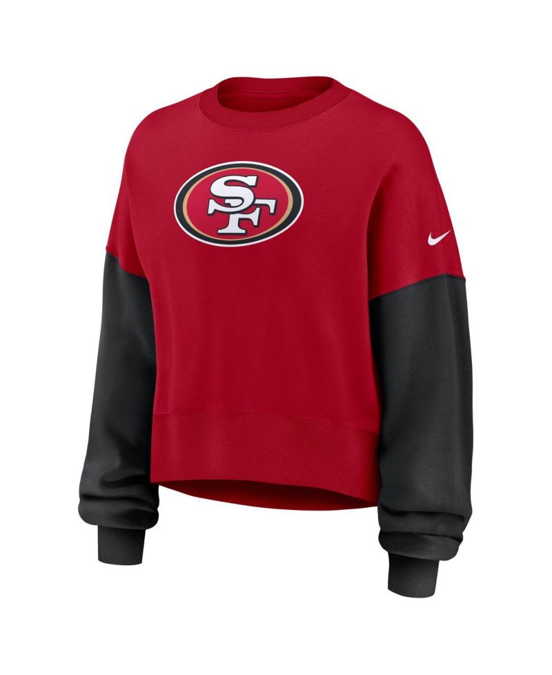 Women's Scarlet San Francisco 49ers Oversized Color Block Pullover Sweatshirt