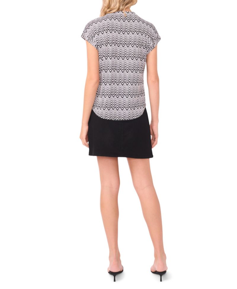 Women's V-Neck Front Placket Short-Sleeve Blouse