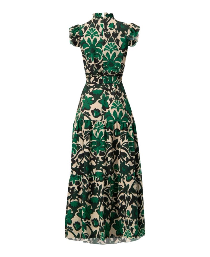 Women's Printed Ruffle-Sleeve Maxi Dress with Tie Waist
