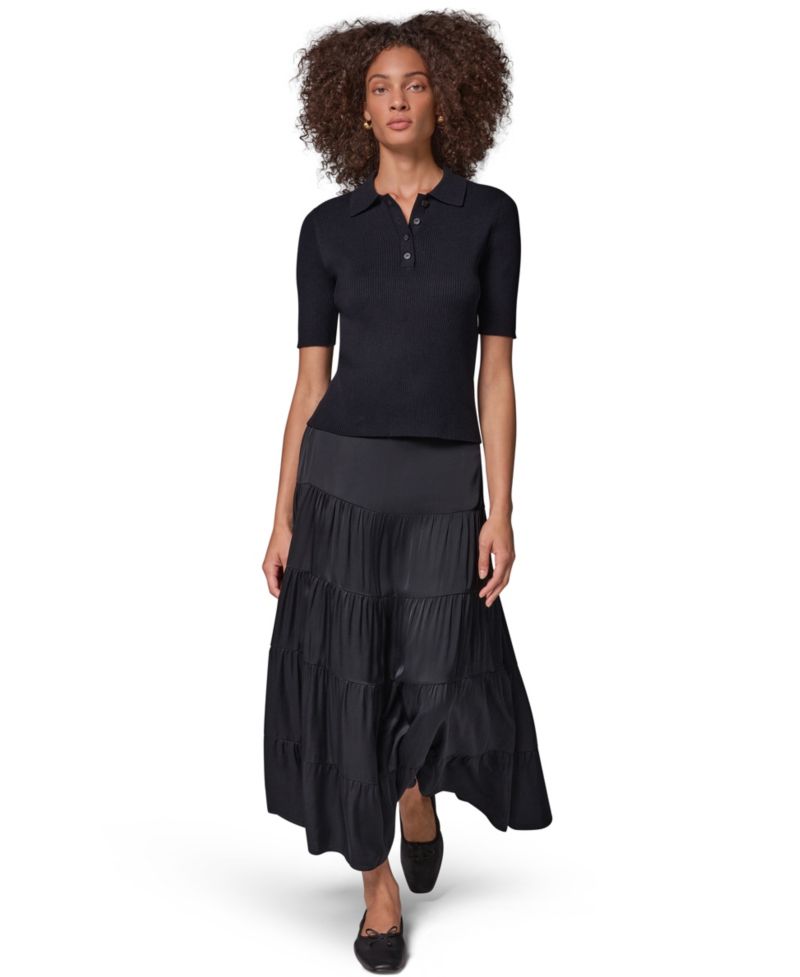 Women's Elbow-Sleeve Ribbed Button-Front Sweater