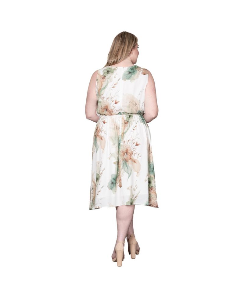 Plus Size Floral-Print V-Neck Faux Wrap Midi Dress