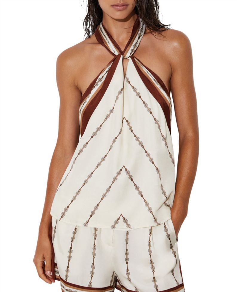 Women's Jayce Chain-Print Halterneck Satin-Finish Swim Top