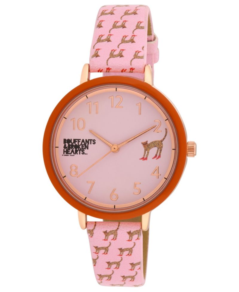 Women's Quartz Bouffants and Broken Hearts Pink Faux Leather Watch 36mm