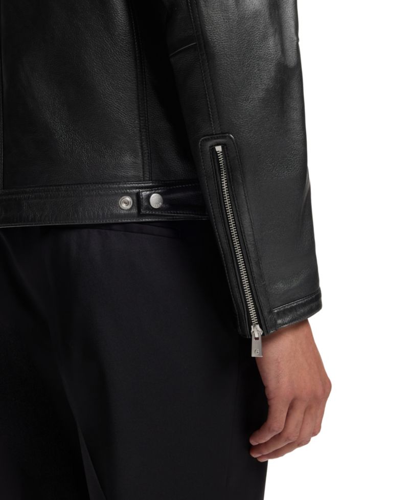 BOSS by Men's Grained-Leather Regular-Fit Motorcycle Jacket