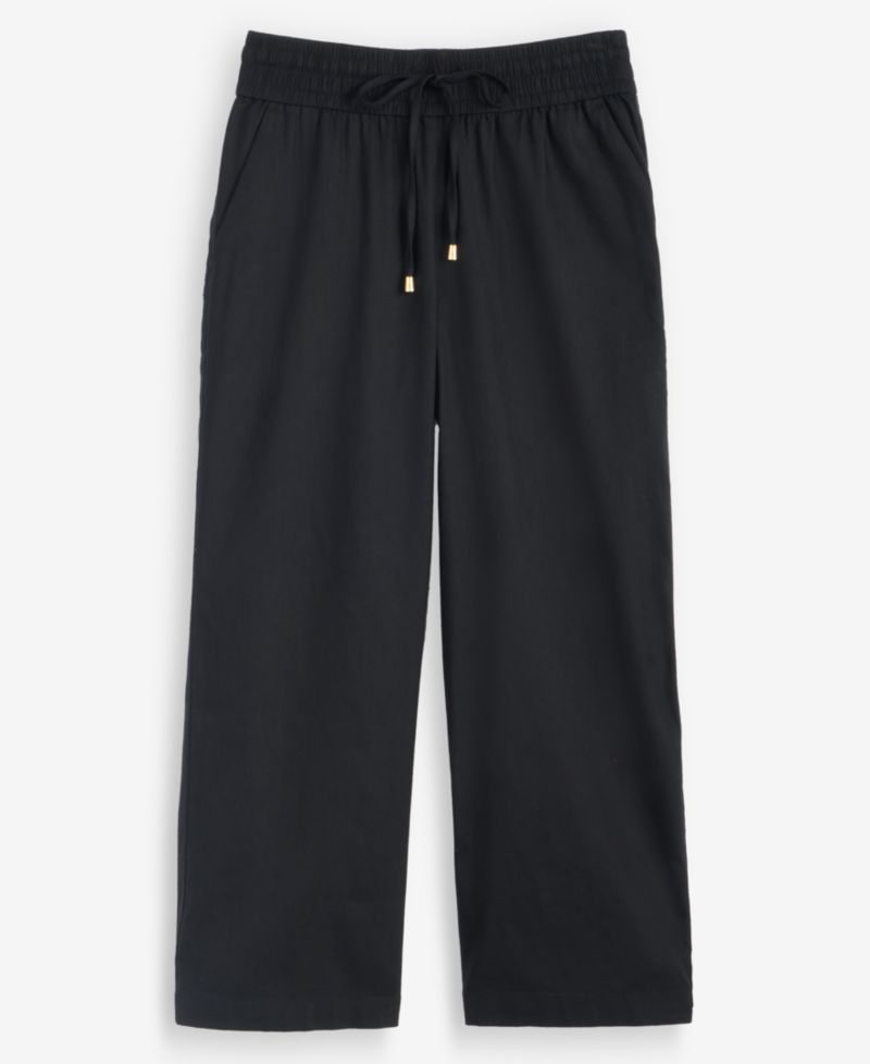 Petite Cropped Linen Wide-Leg Pants