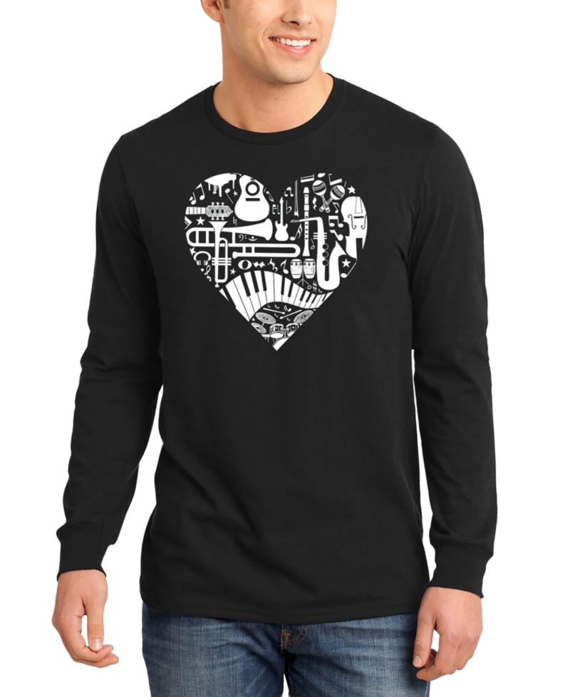 Men's Music Instruments Heart Word Art Long-Sleeve T-Shirt