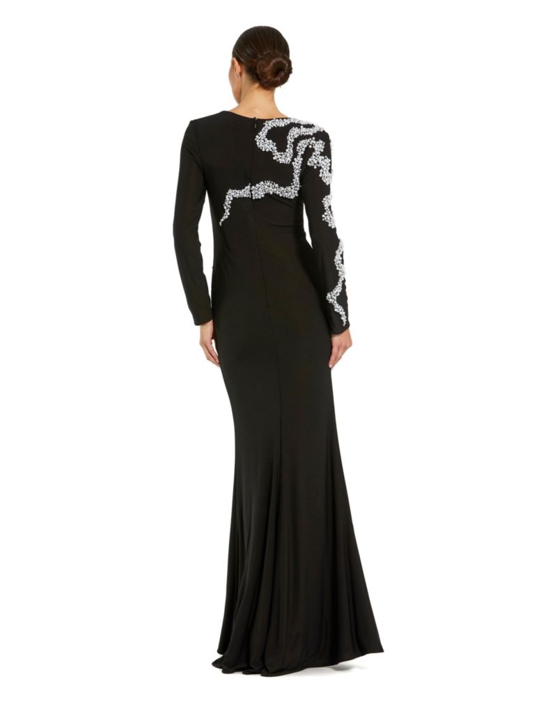 Women's Jersey Long Sleeve Beaded Column Gown