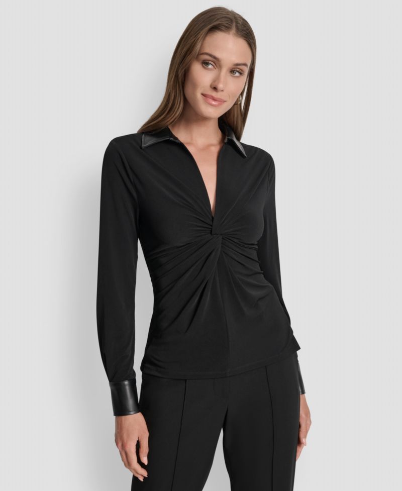 Women's Twist-Front Contrast-Trim Top