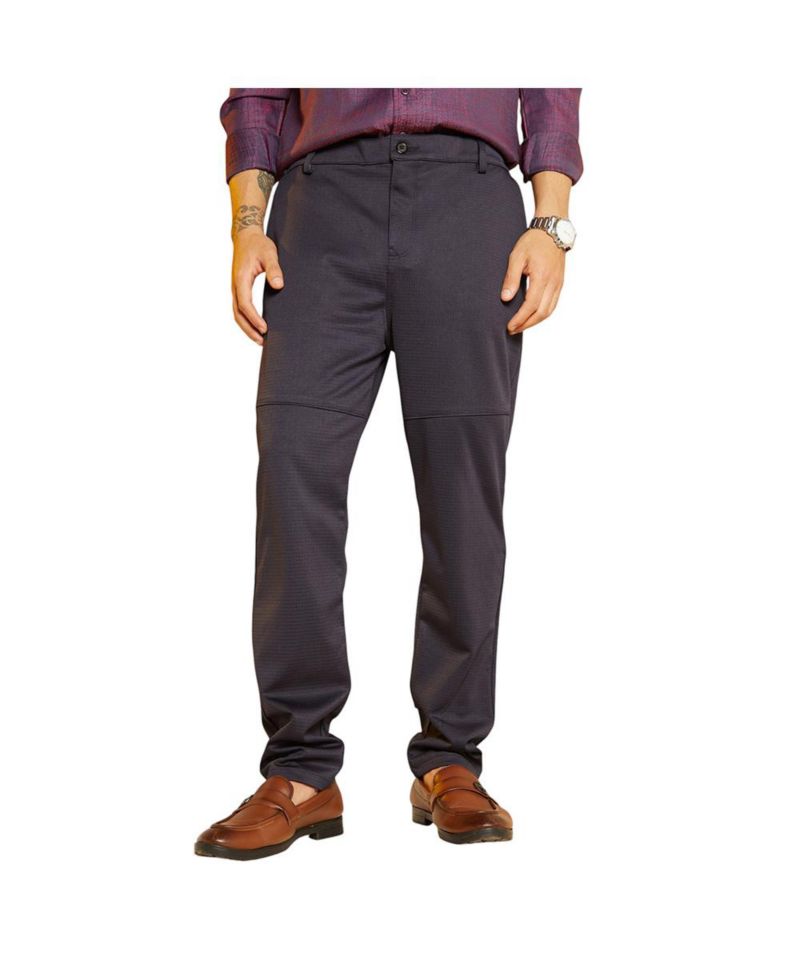 Men's Midnight Black Panel-Waffle Chino Trousers