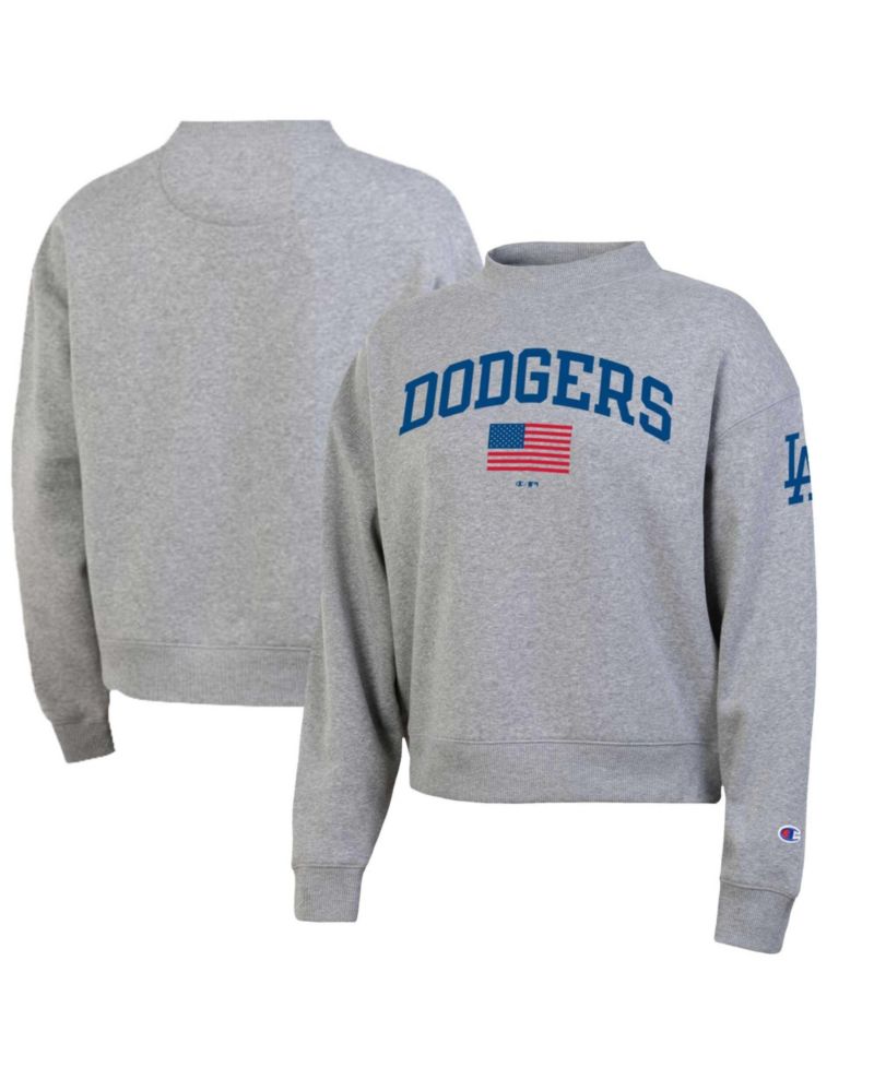 Women's Heather Gray Los Angeles Dodgers Americana Triumph Fleece Tri-Blend Sweatshirt