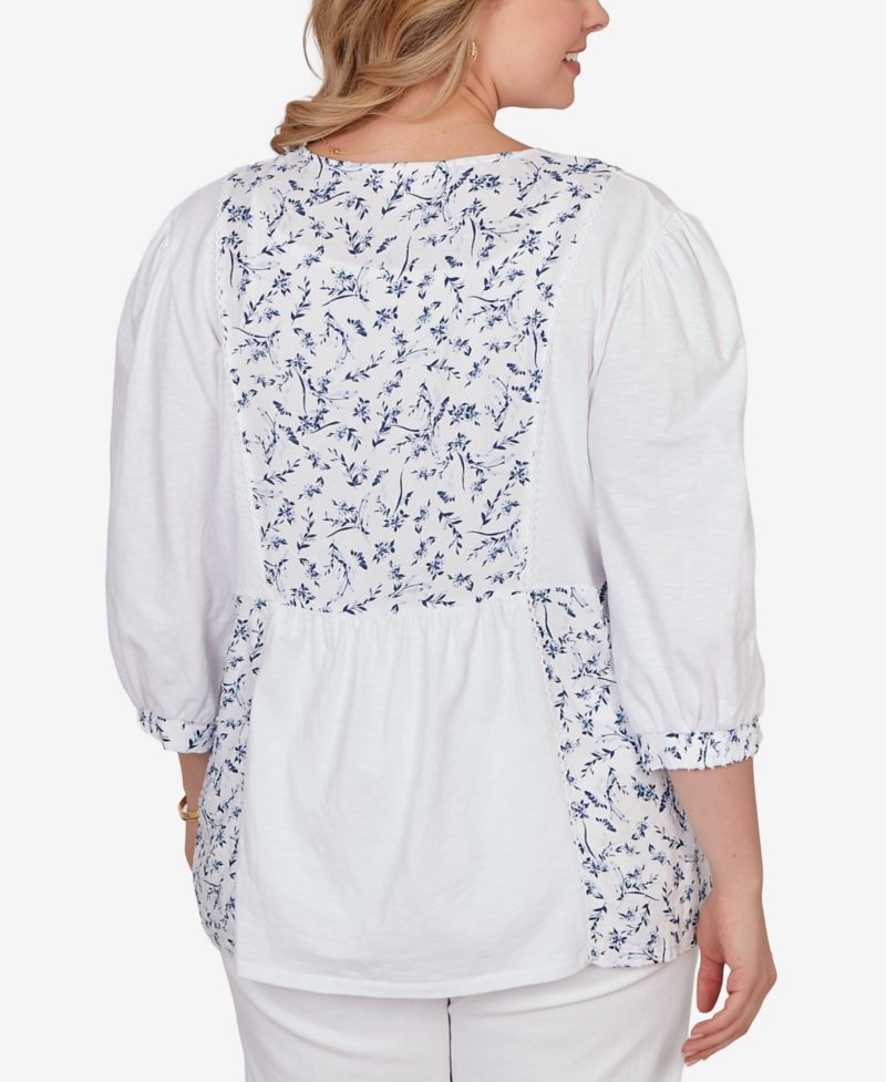 Plus Size Mixed Fabric Sharkbite Knit Top